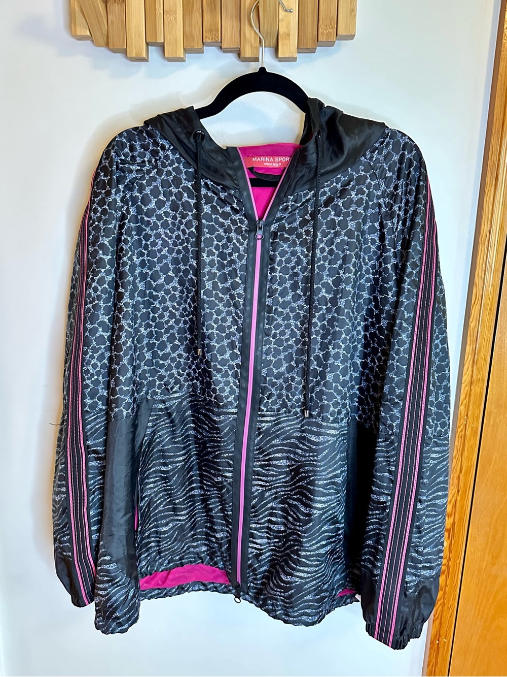 Marina Rinaldi Sport Animal Print windbreaker Jacket with Pink Trim Size 18